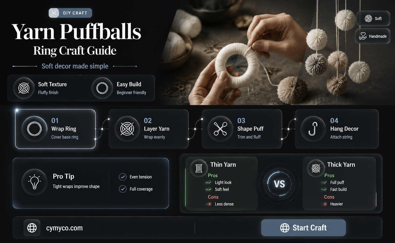 how to make hanging yarn puffballs from a ring