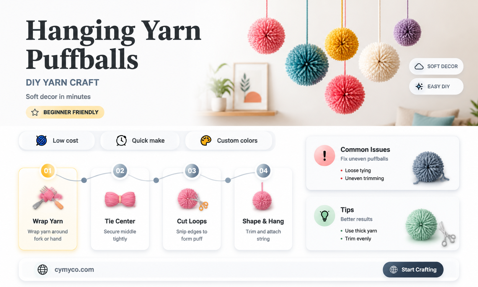 how to make hanging yarn puffballs