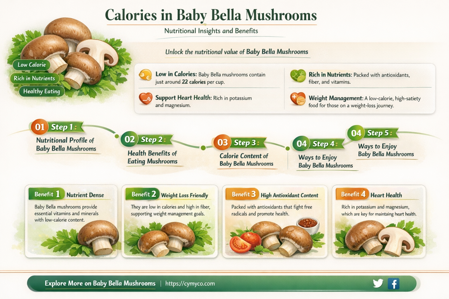 how many calories in baby bella mushrooms