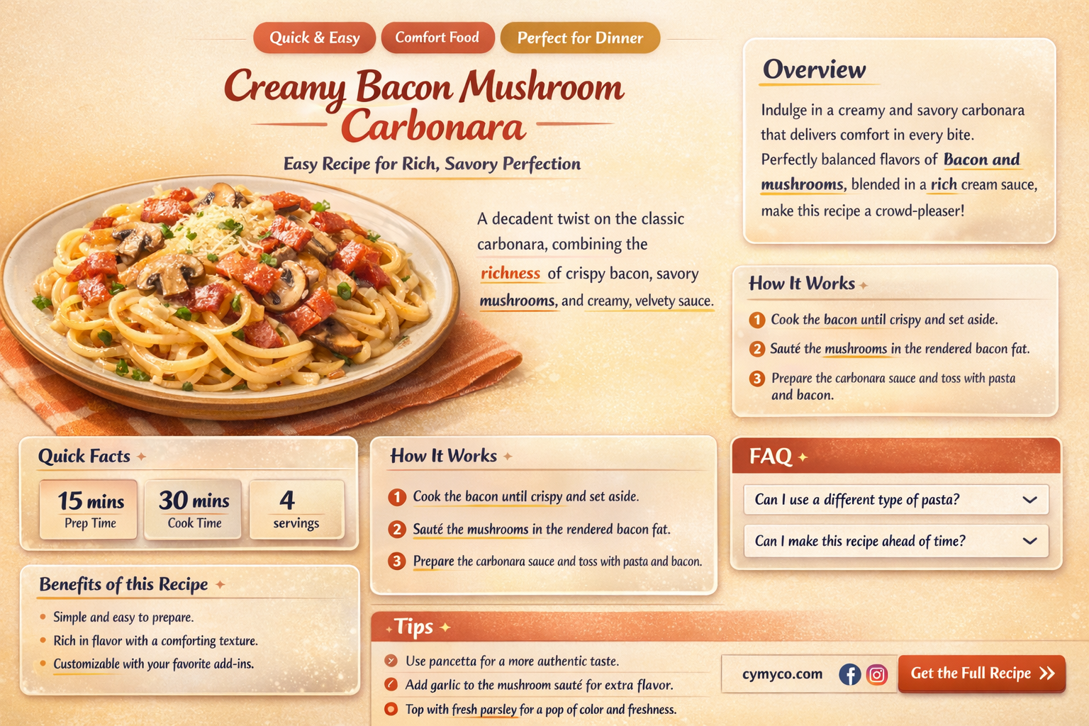 how to make creamy bacon and mushroom carbonara