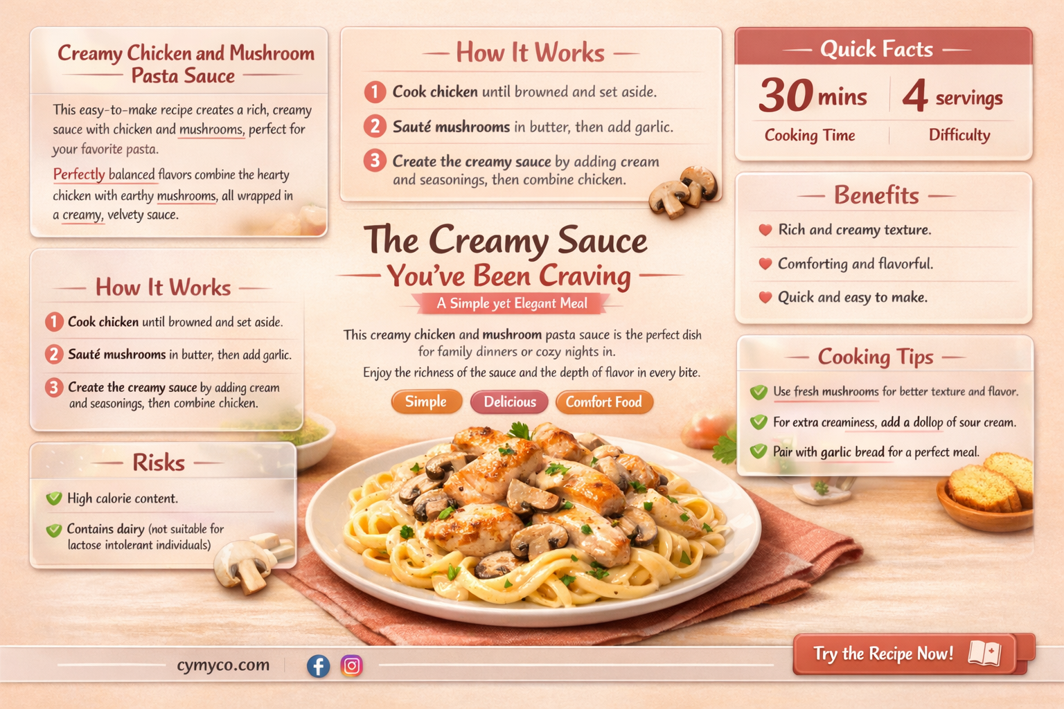 how to make creamy chicken and mushroom pasta sauce