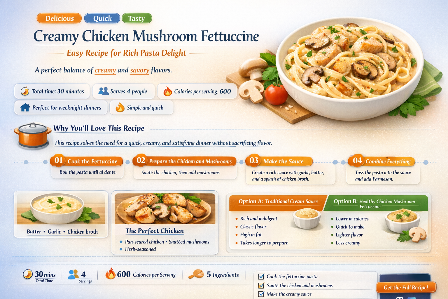 how to make creamy chicken and mushroom fettuccine