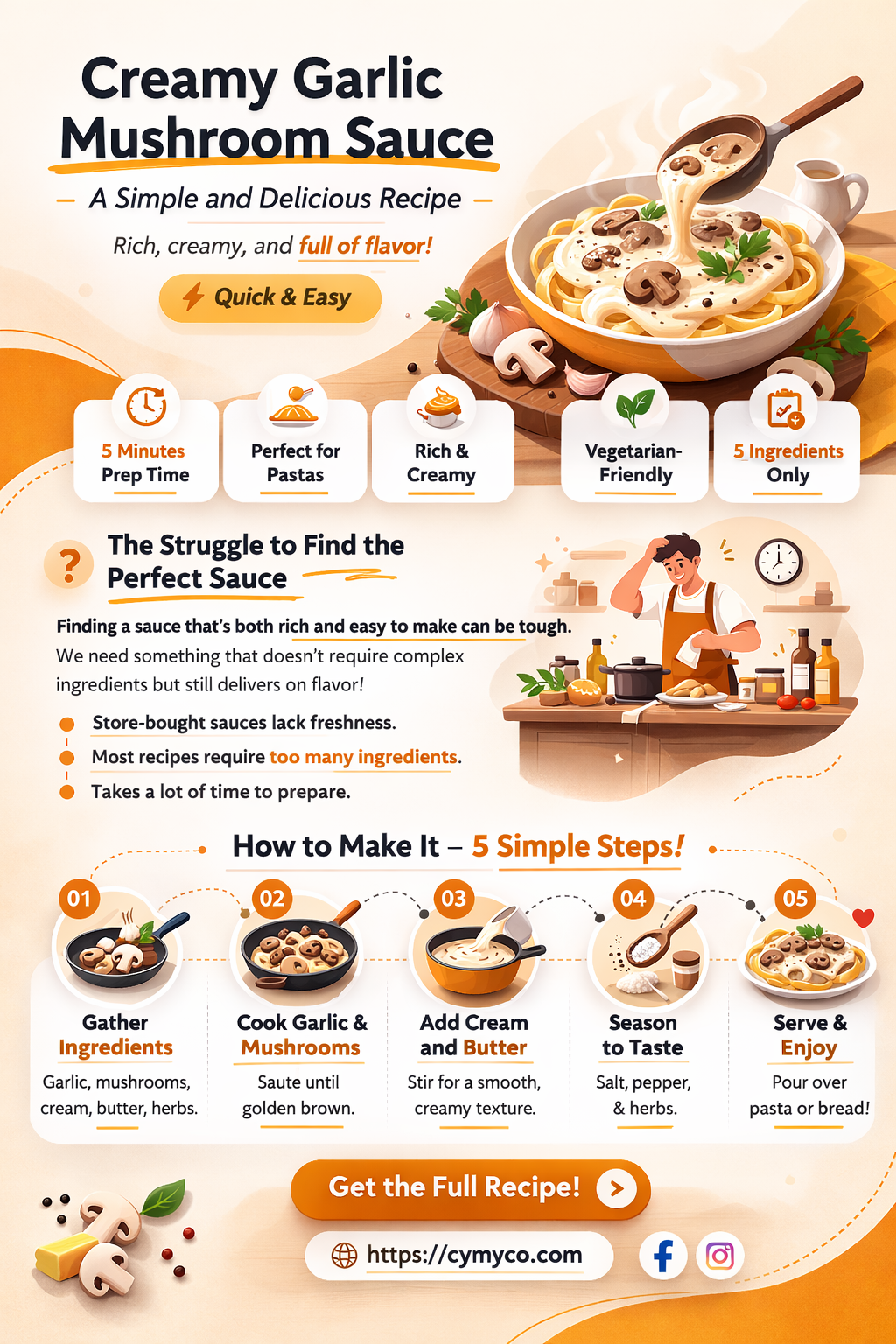 how to make creamy garlic mushroom sauce