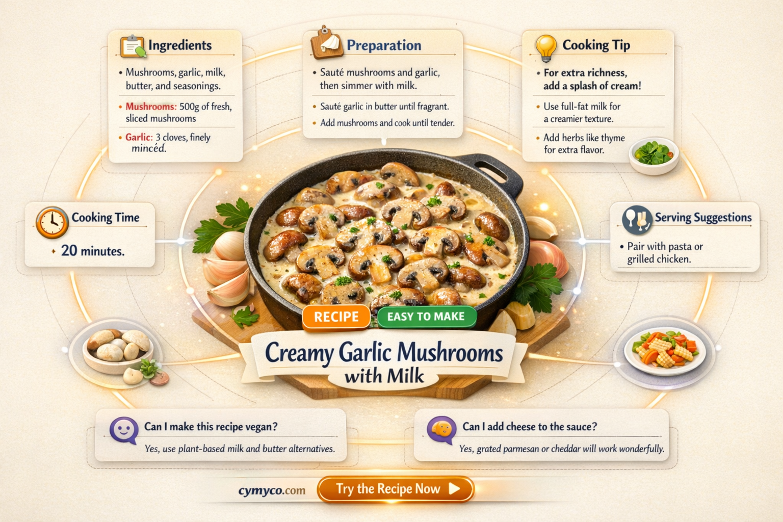 how to make creamy garlic mushrooms with milk