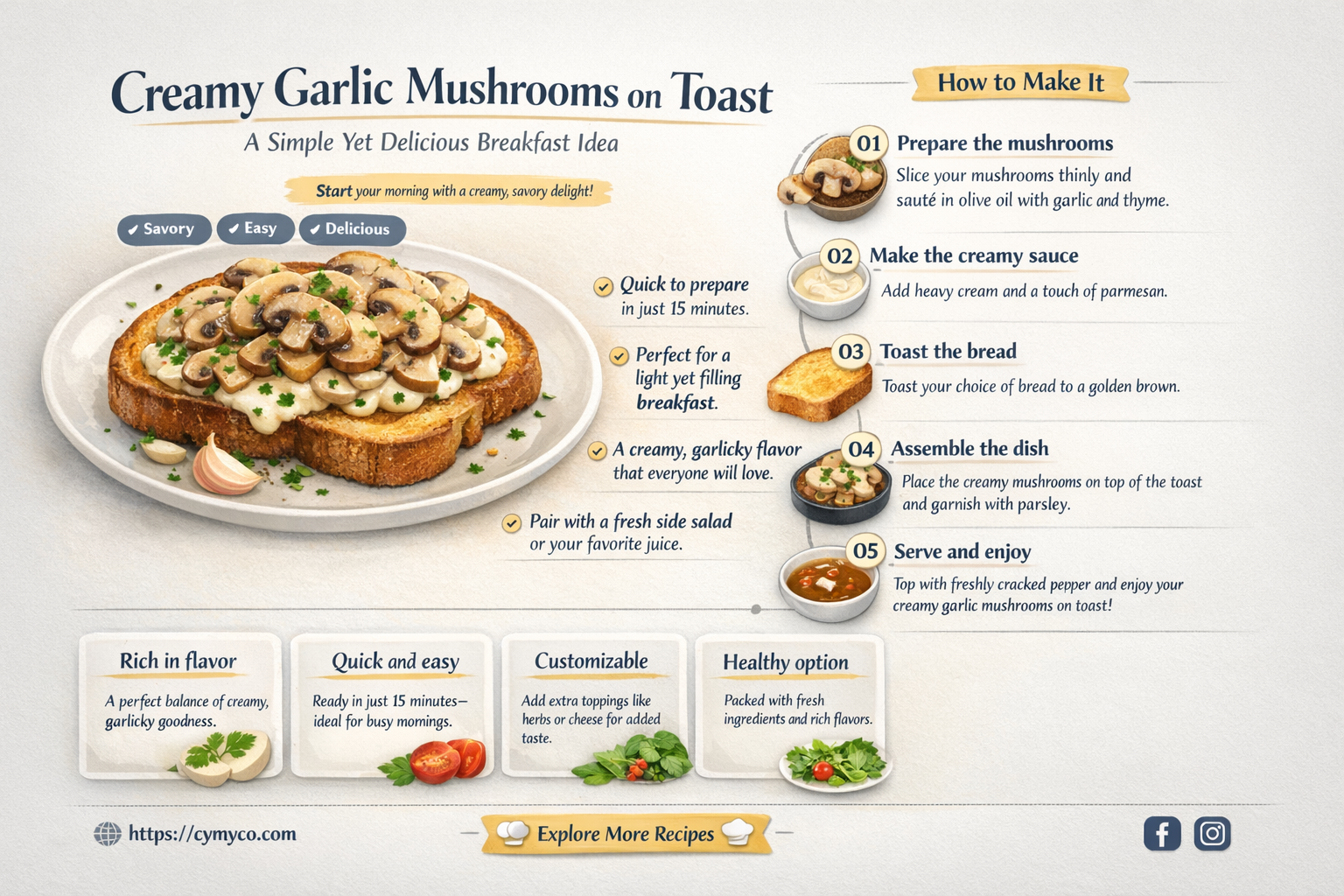 how to make creamy garlic mushrooms on toast