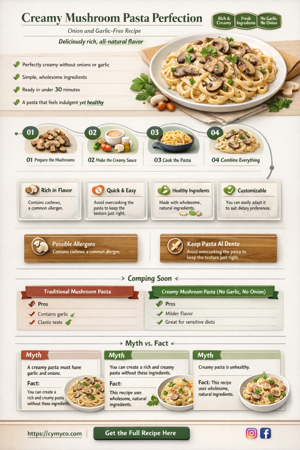 how to make creamy mushroom pasta without onion and garlic