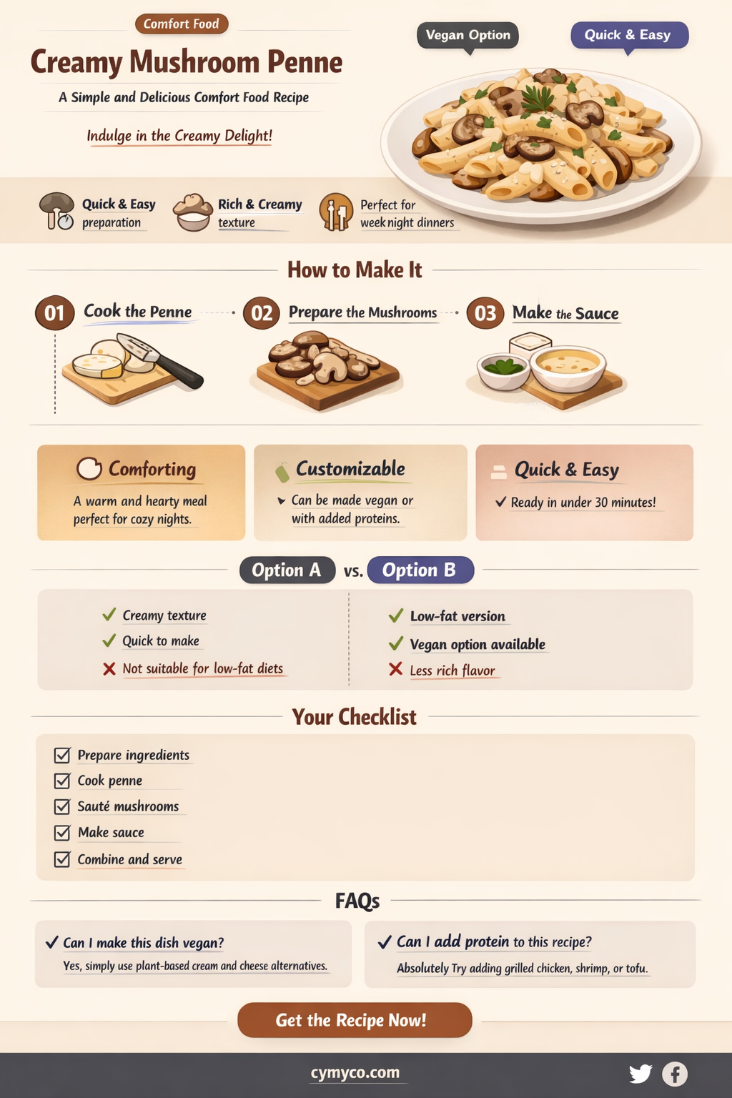 how to make creamy mushroom penne