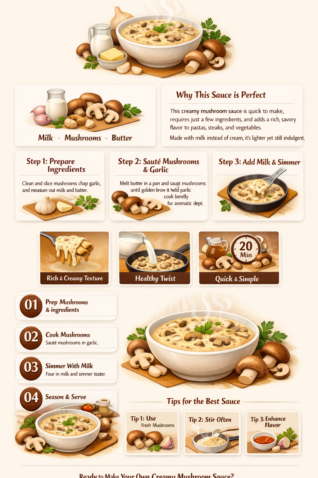 how to make creamy mushroom sauce with milk