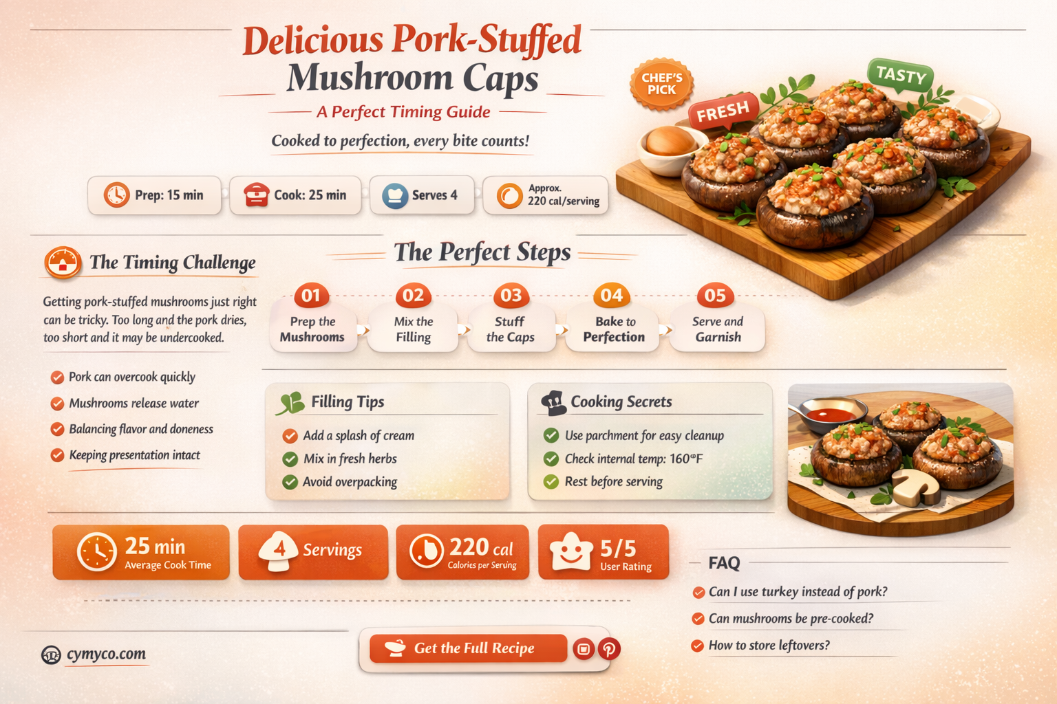 how long to cook pork stuffed mushroom caps