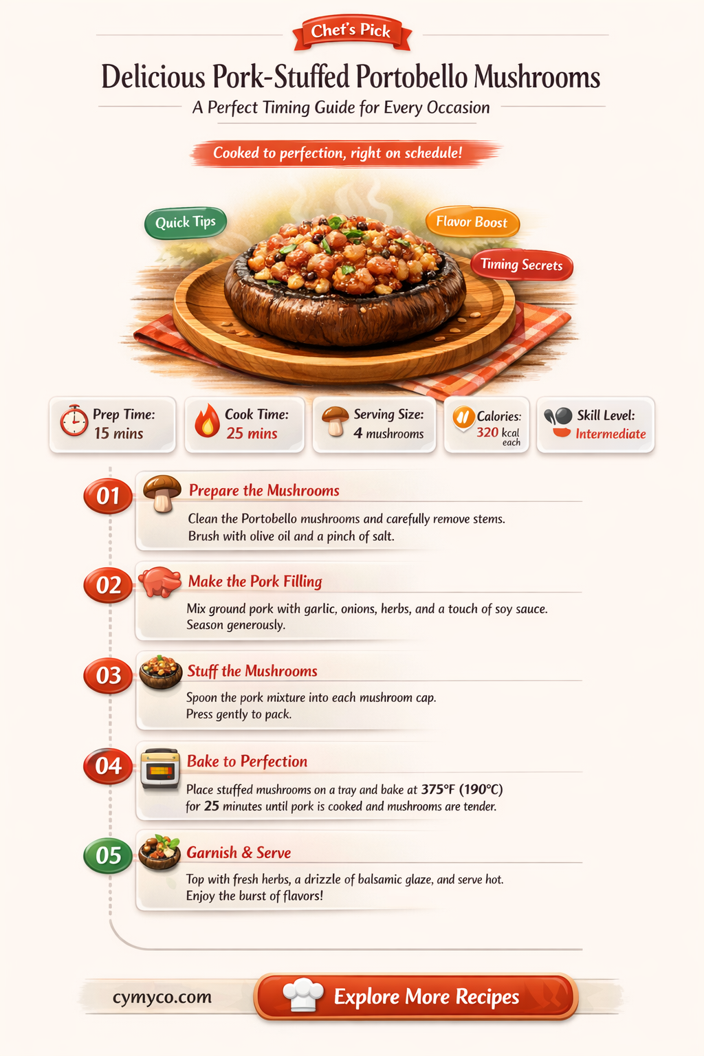 how long to cook pork stuffed stuffed portobello mushrooms