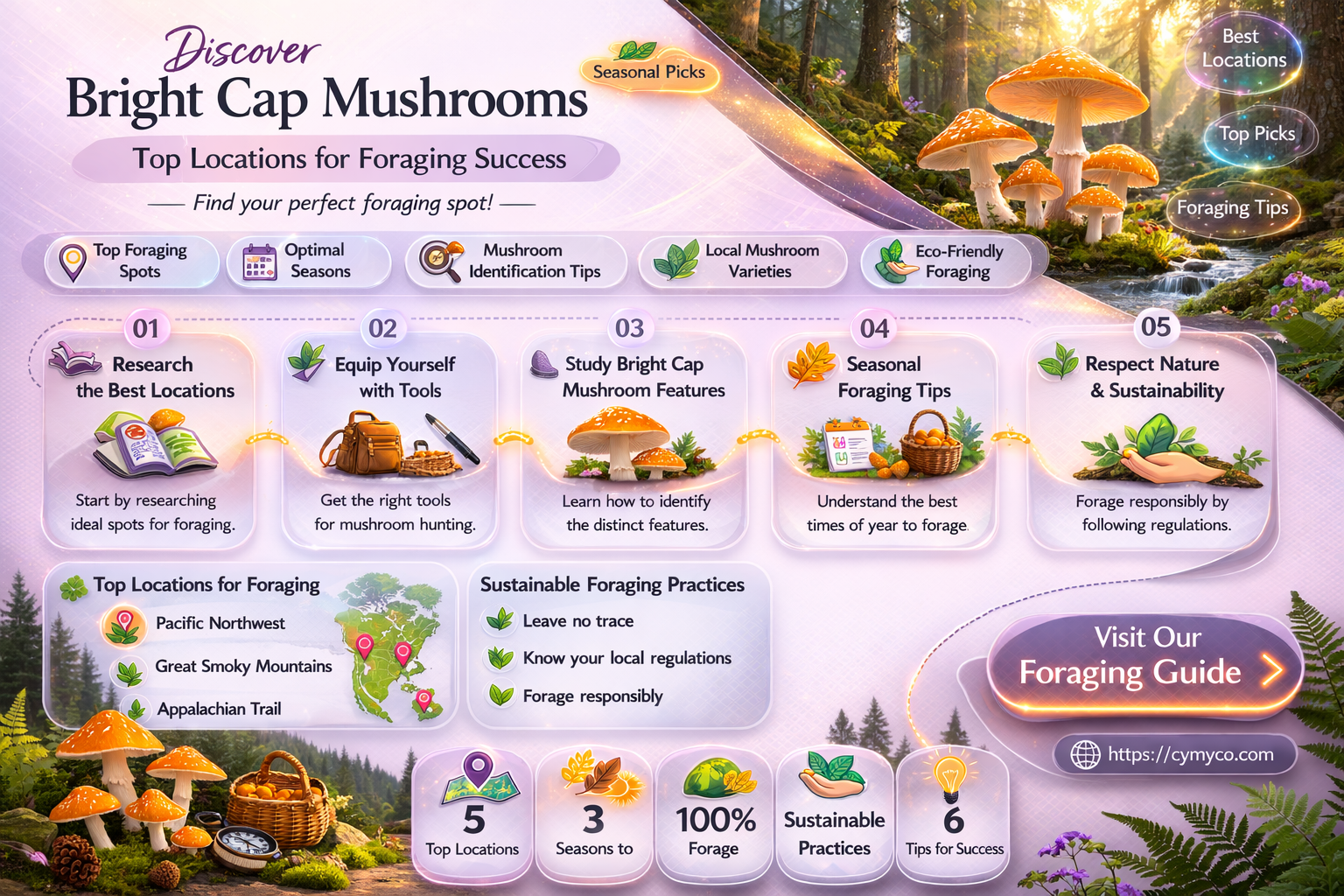 where to find bright cap mushrooms