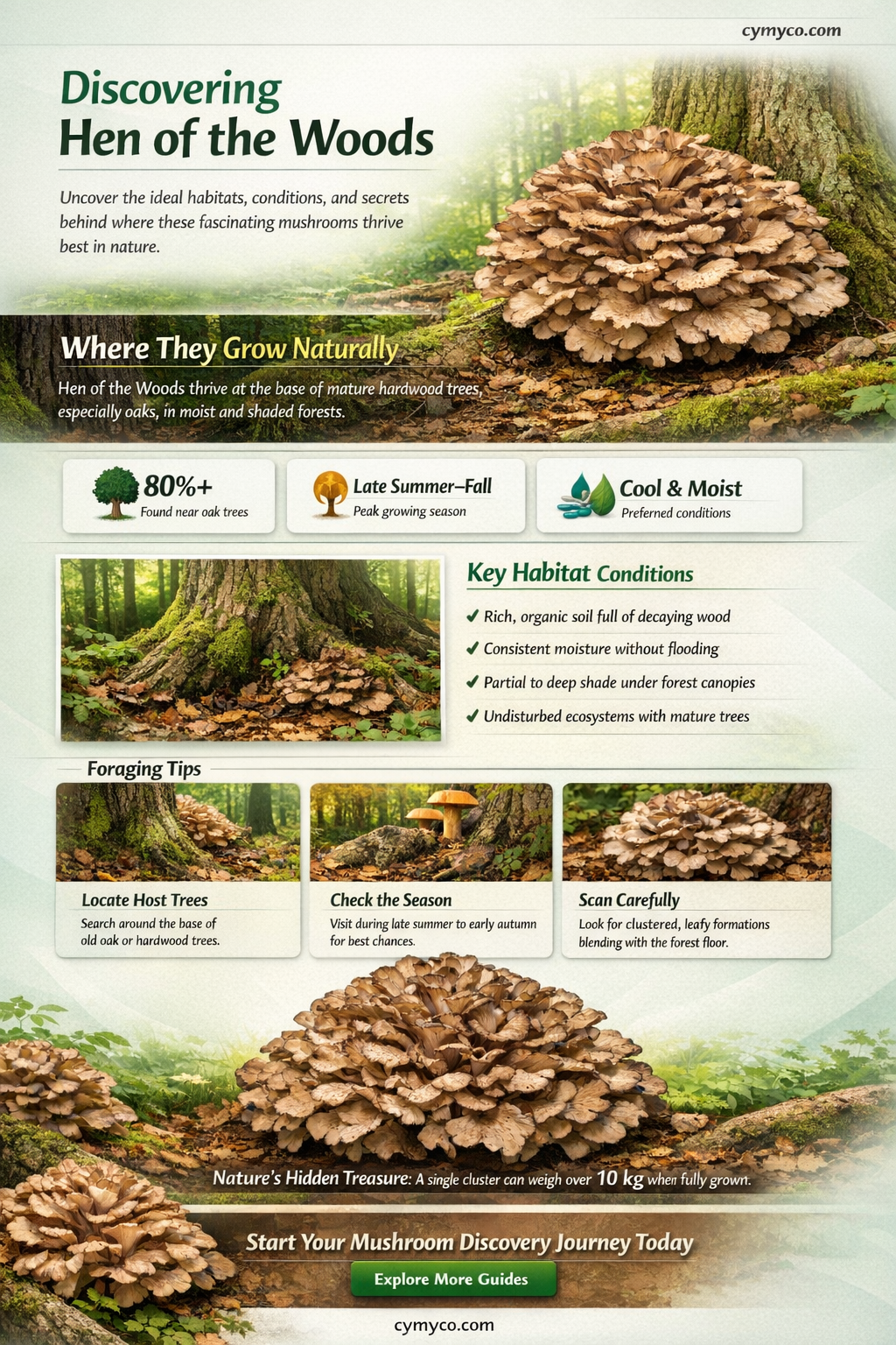 where do hen of the woods mushrooms grow