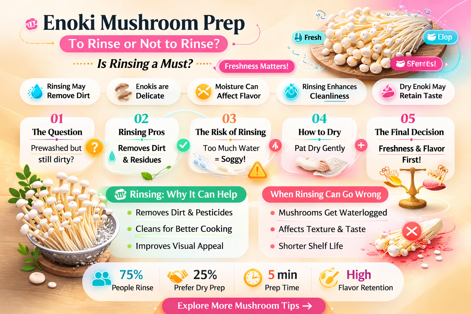 do you rinse enoki mushrooms