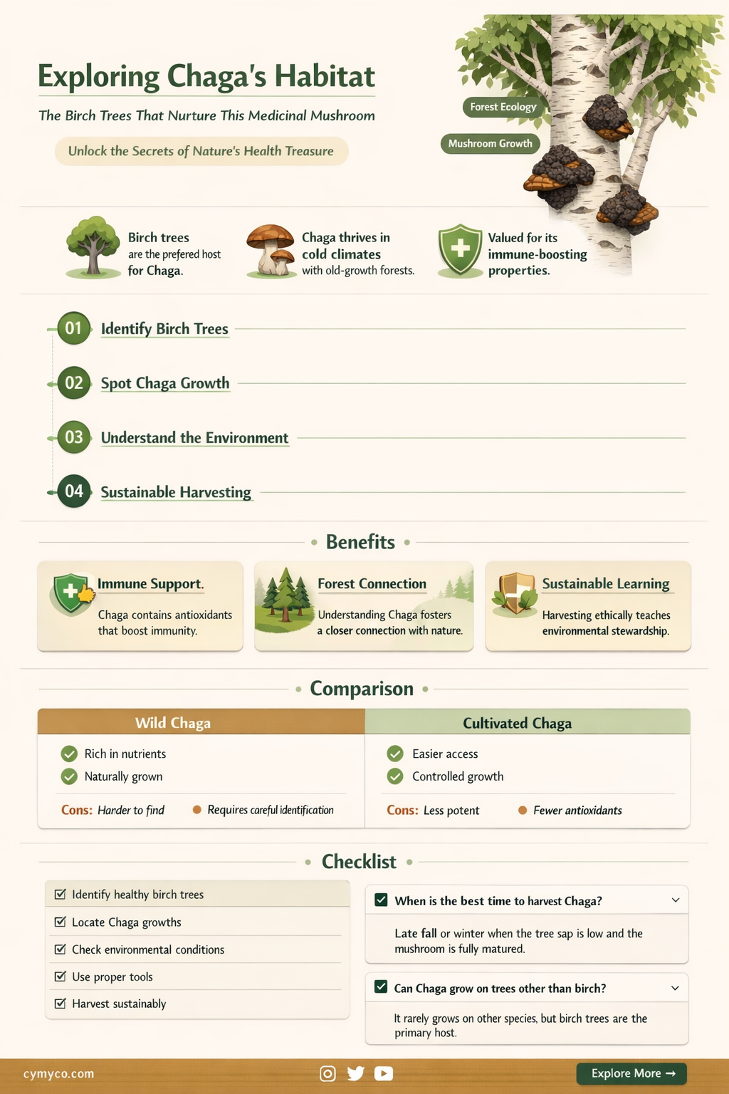 what trees do chaga mushrooms grow on