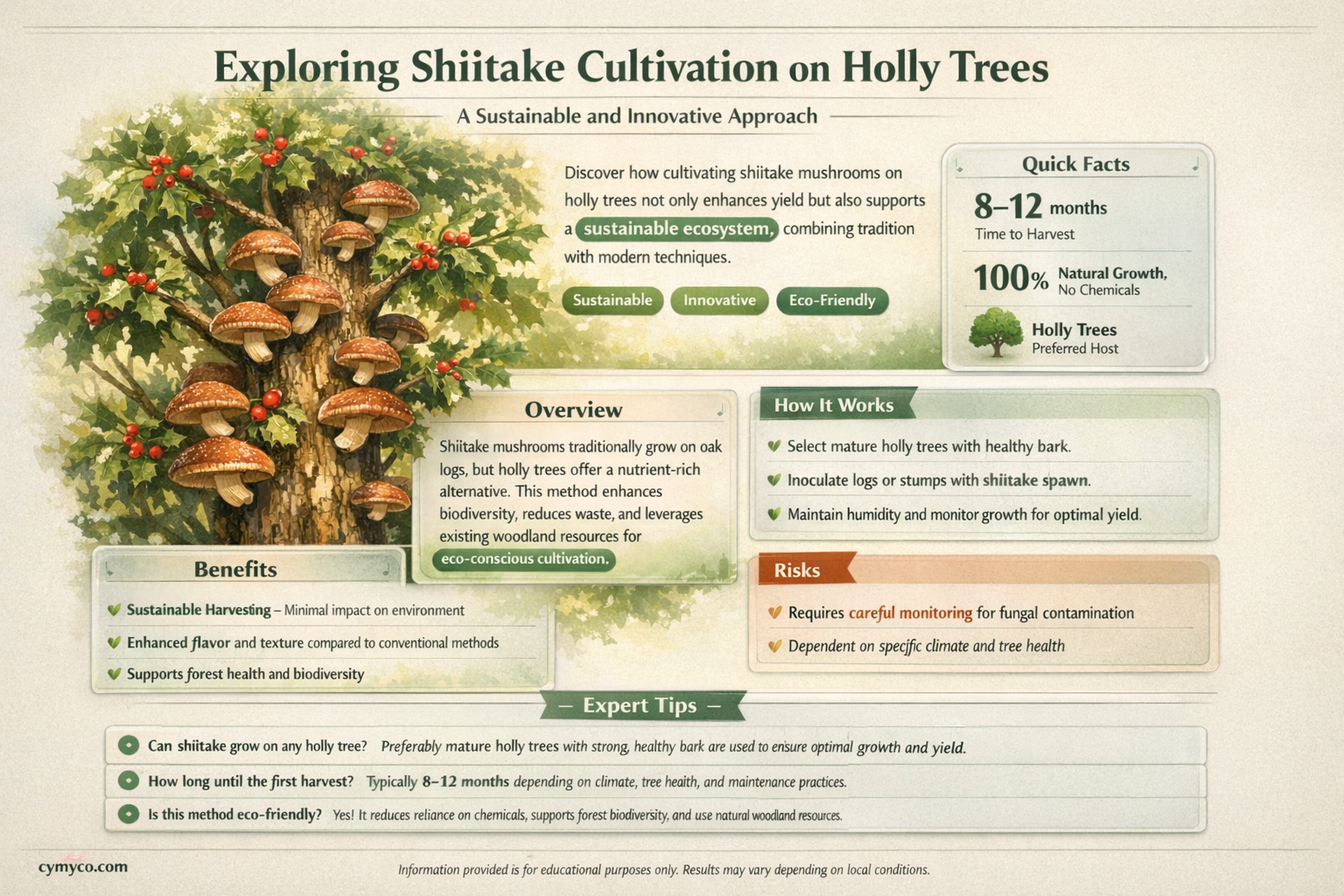 can shiitake grow on holly trees