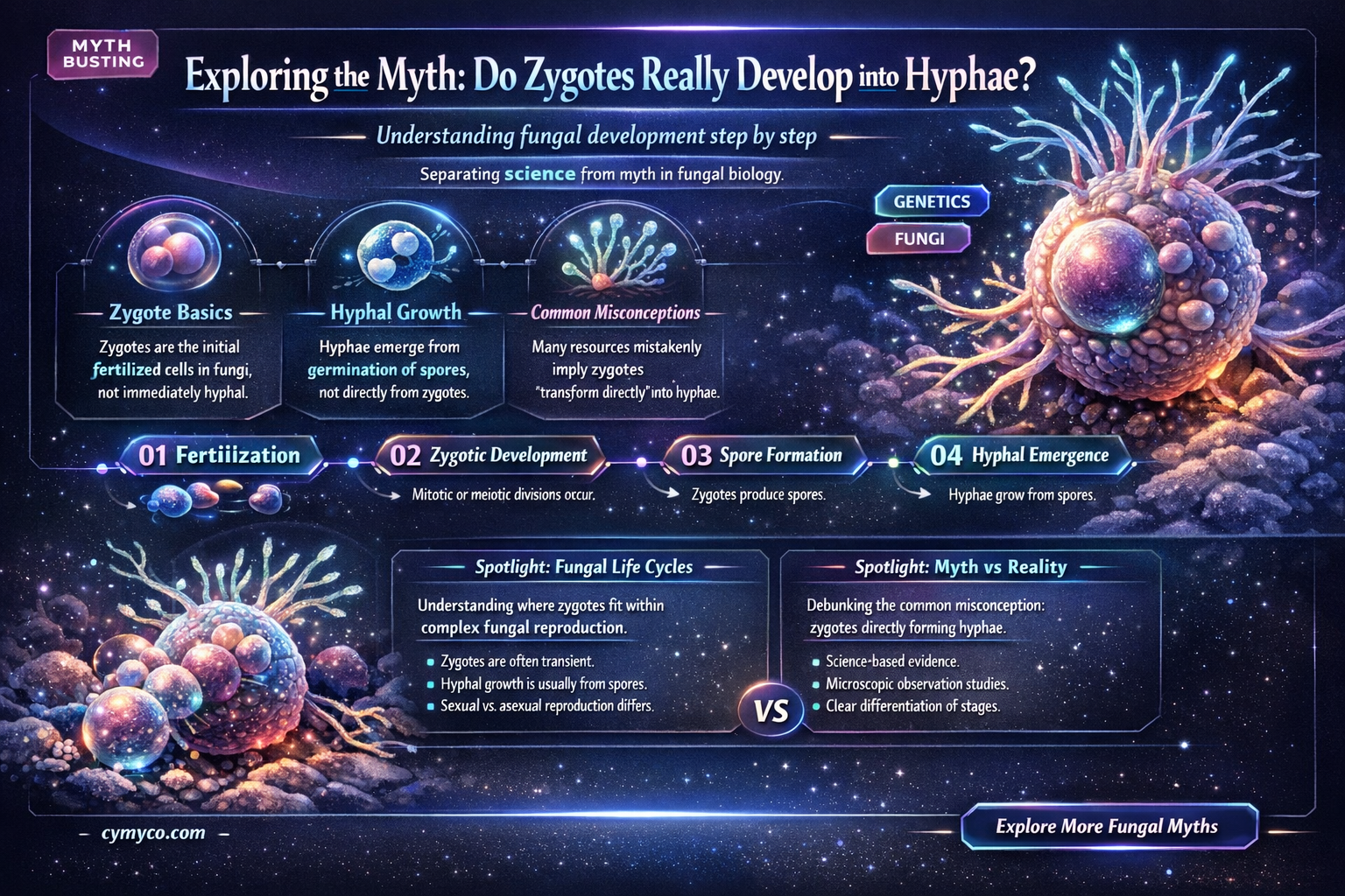 do zygogtes develop into hyphae