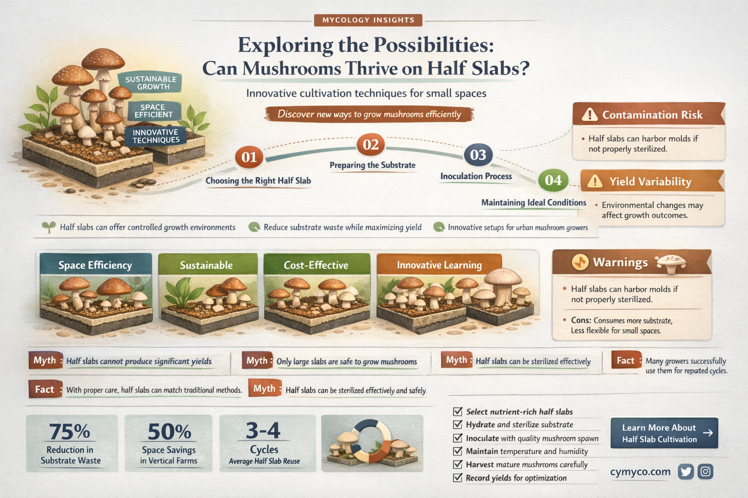 can mushrooms grow on half slabs