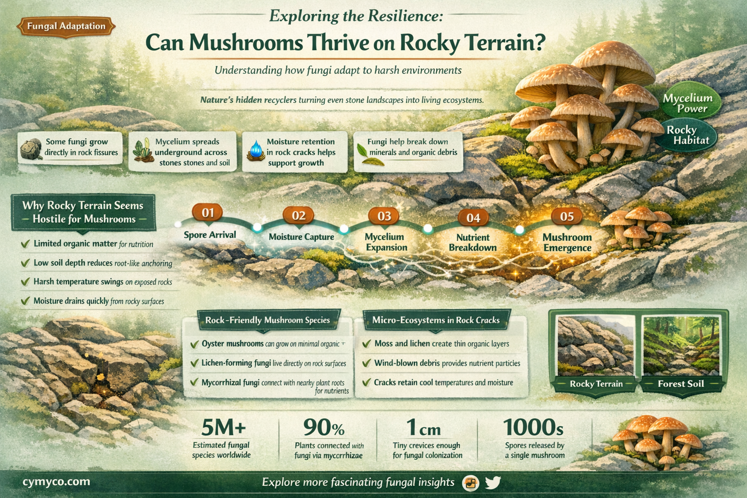 can mushrooms grow on rocks