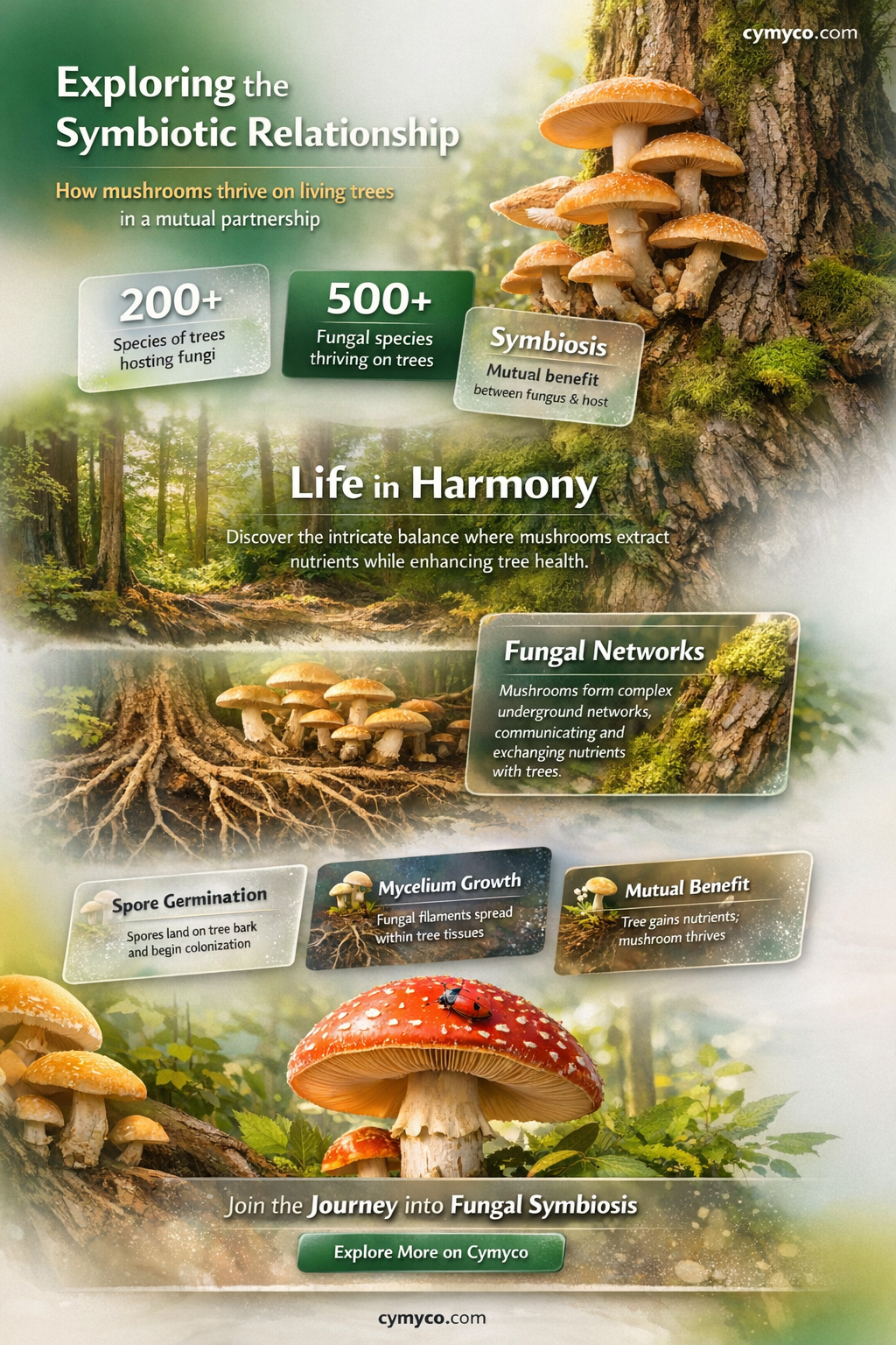 can mushrooms grow on living trees