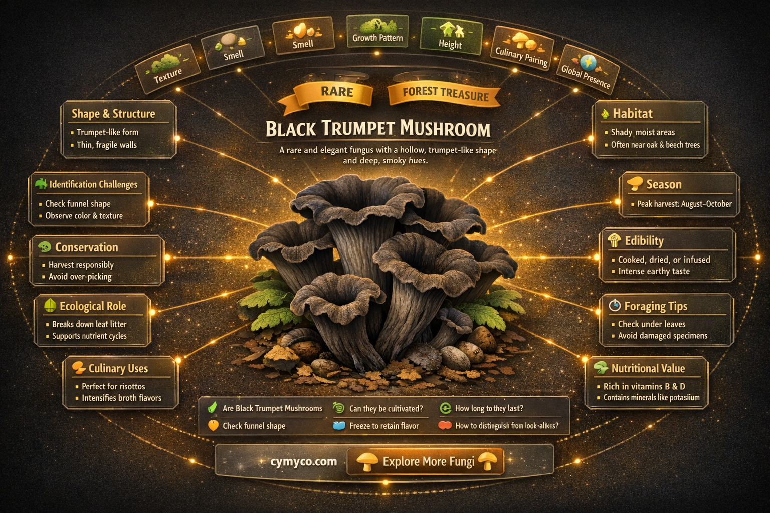 where do black trumpet mushrooms have a look like