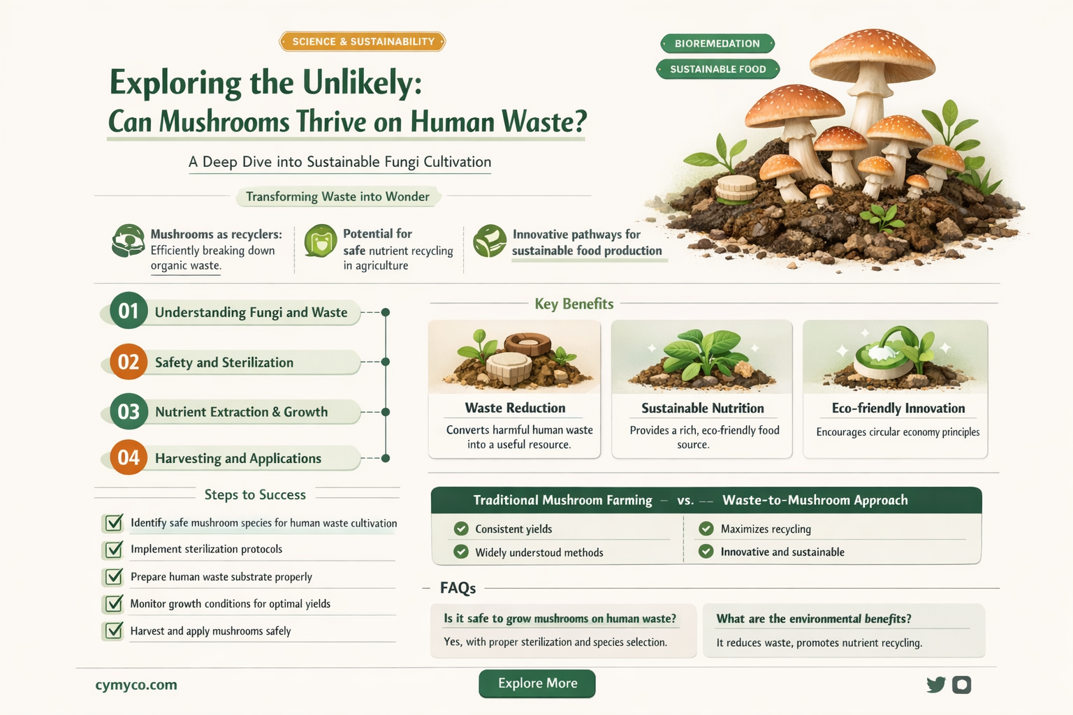 can mushrooms grow on human feces