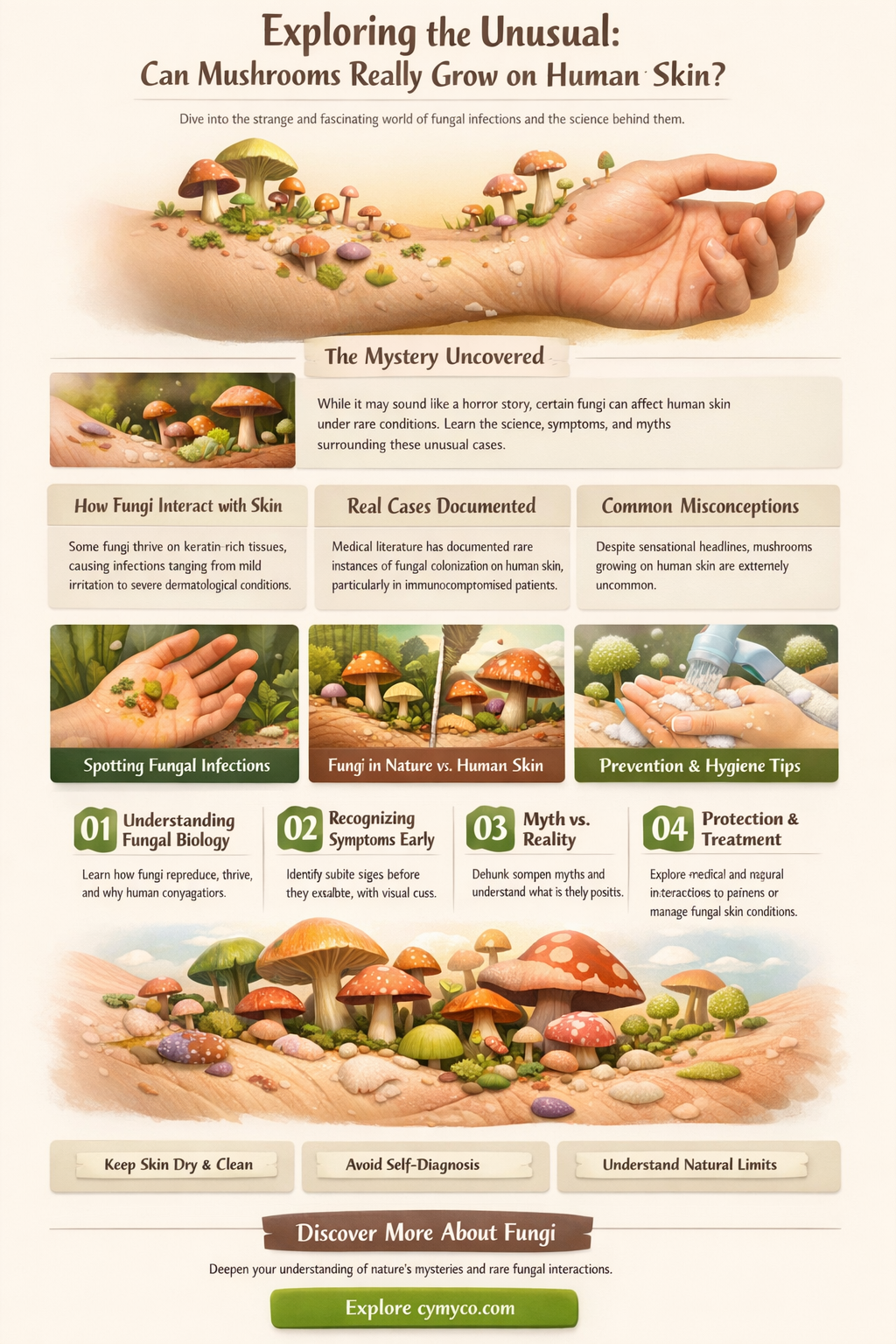 can mushrooms grow on human skin