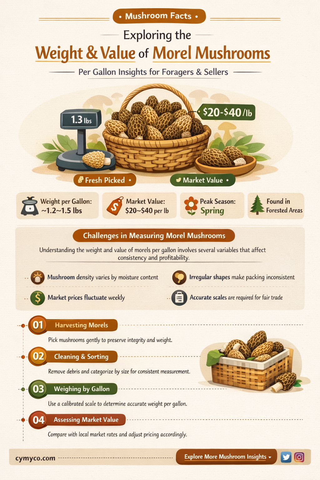how much is s a gallon of morel mushrooms weigh