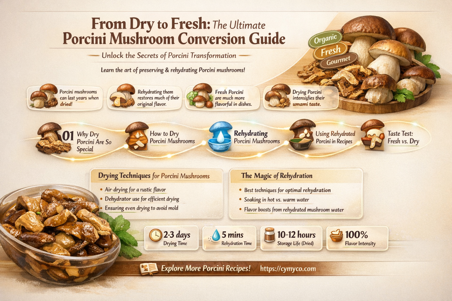 how much dry porcini mushrooms to fresh