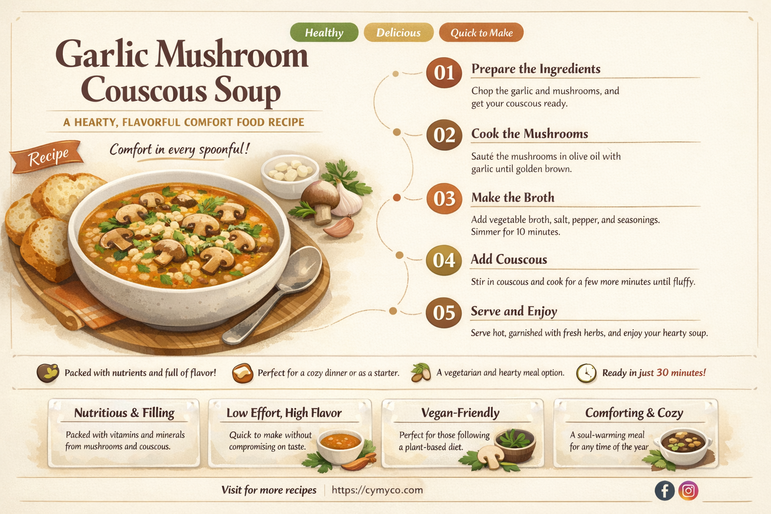 must love garlic mushroom couscous soup