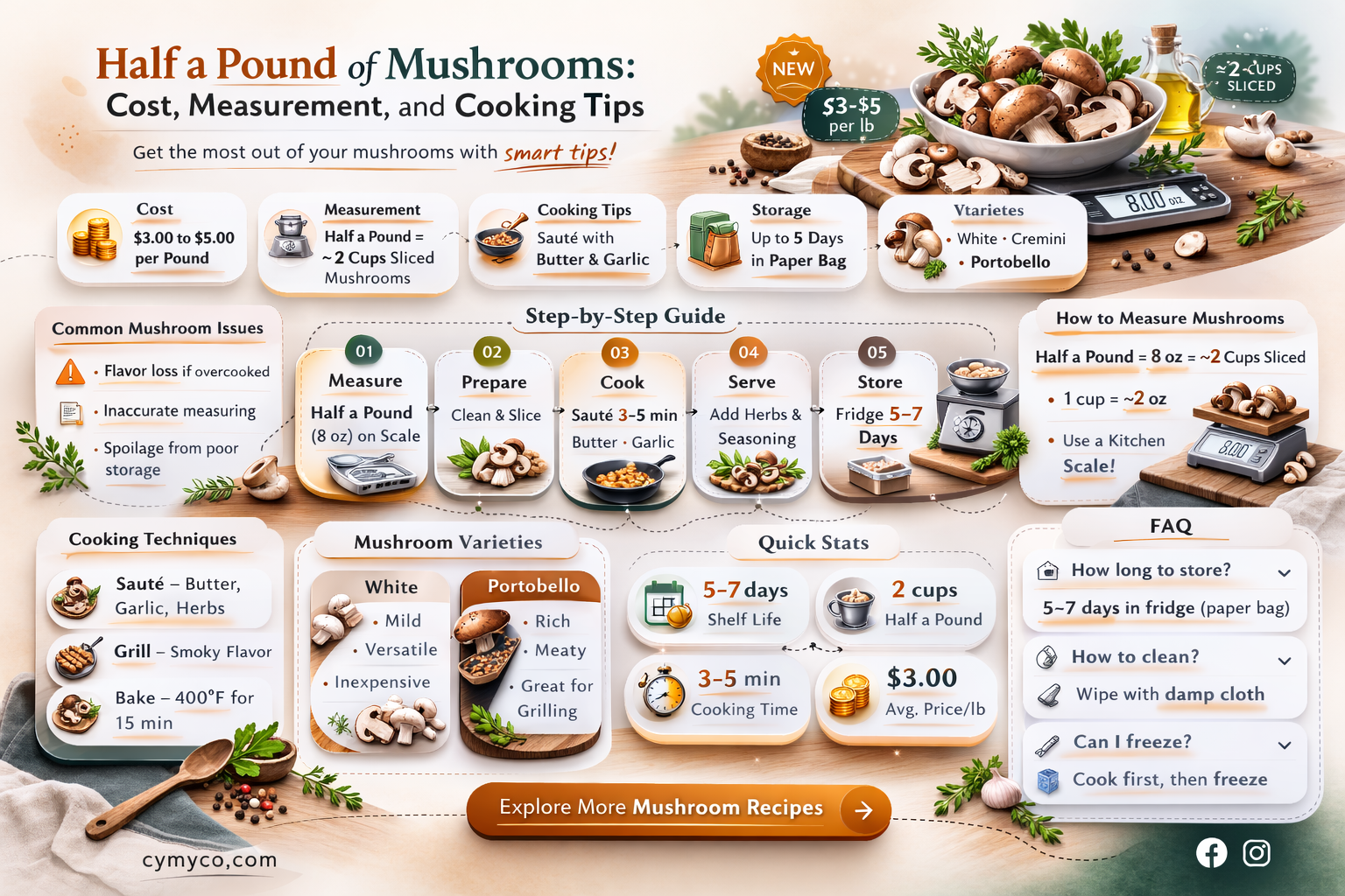 how much is half a poud of mushrooms