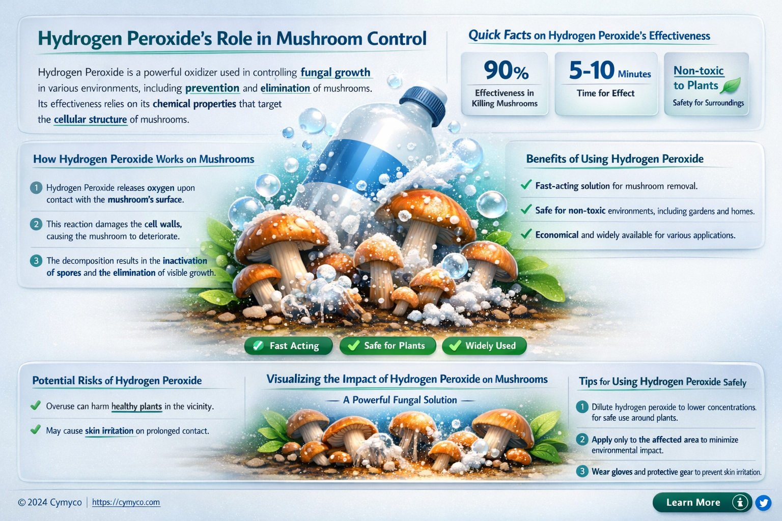 does hydrogen peroxide kill mushrooms