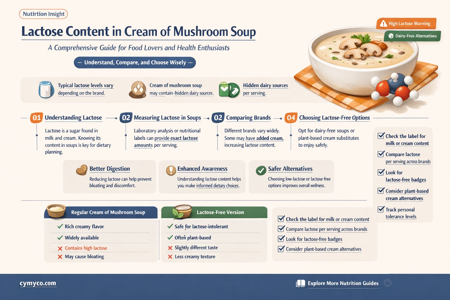 how much lactose in cream of mushroom soup