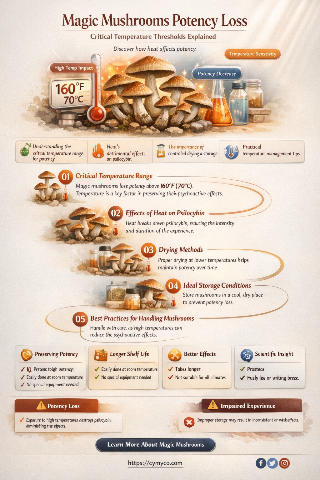 what temp do magic mushrooms lose potency