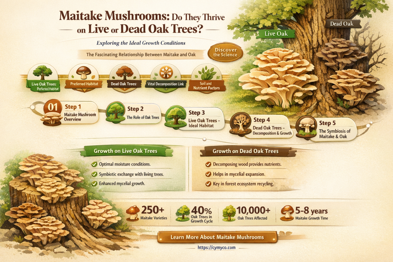 do maitake grow on live or dead oaks