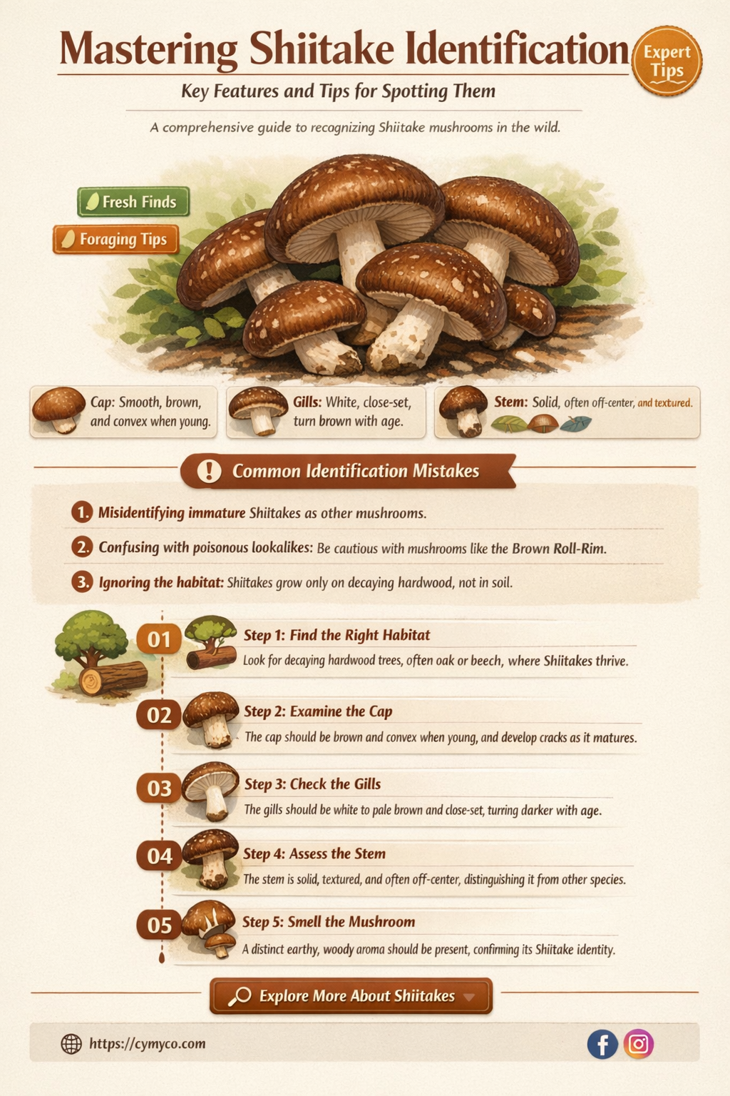 how to identify shiitake mushrooms