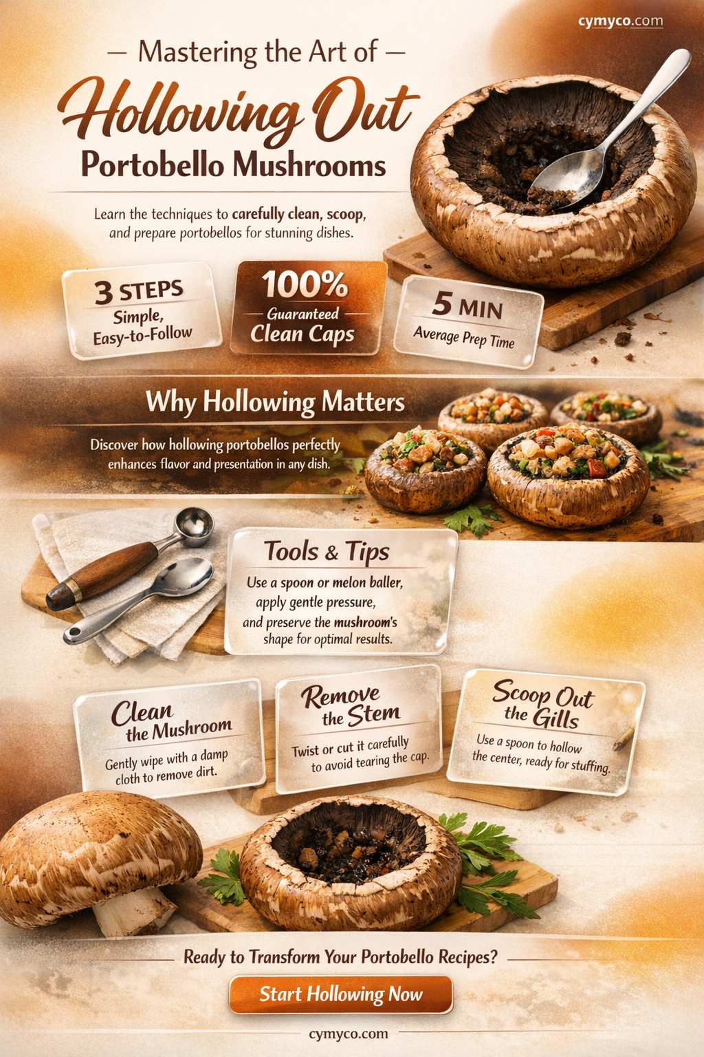 how to hollow out a portobello mushroom