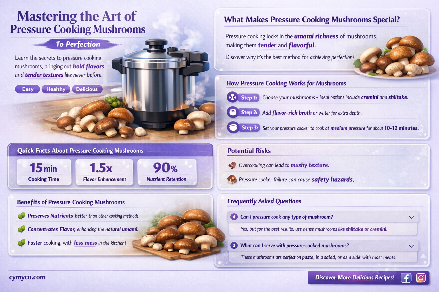 how long to cook mushrooms in a pressure cooker