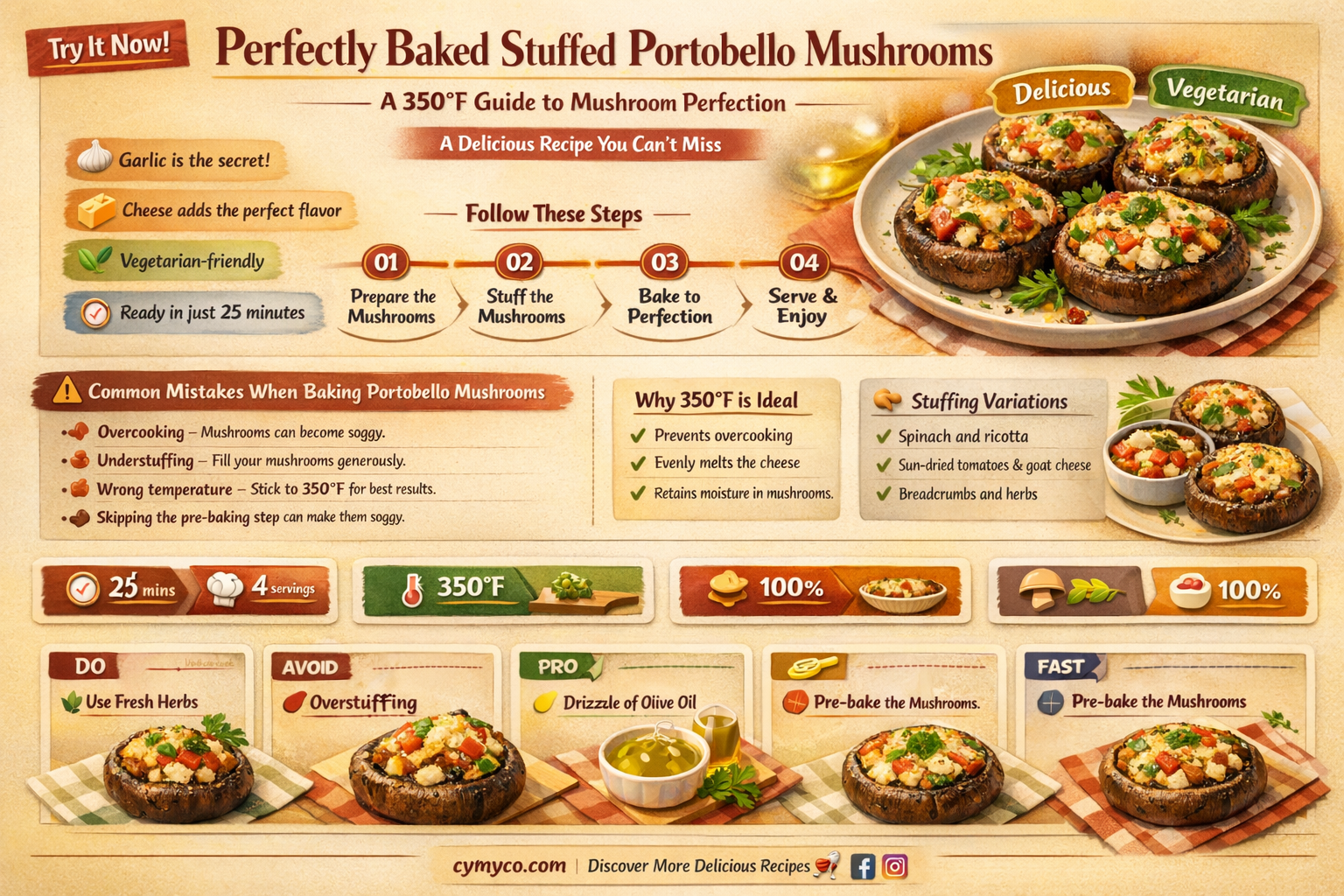how long to bake stuffed portobello mushroom at 350