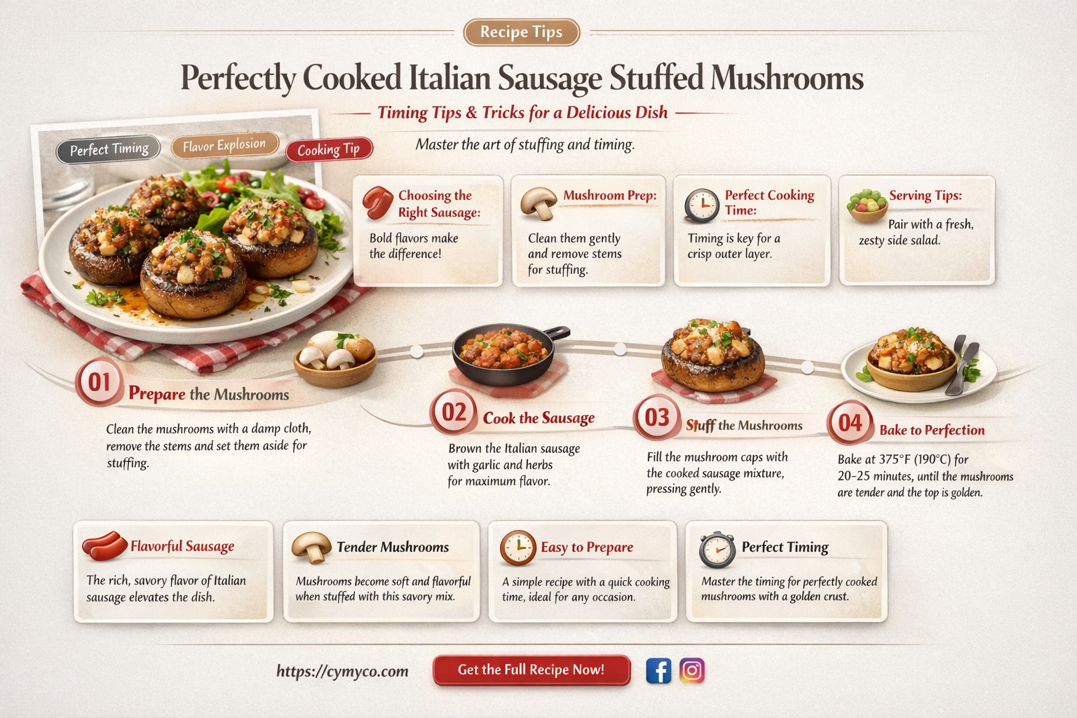 how long to cook italian sausage stuffed mushrooms