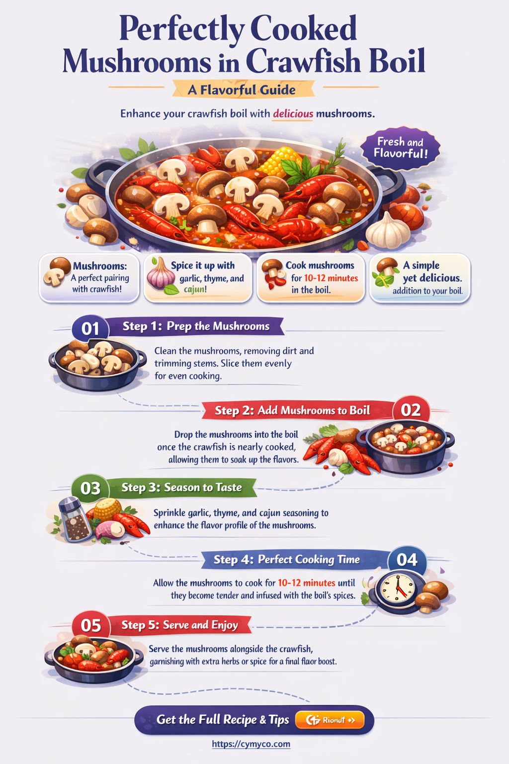 how long to cook mushrooms in crawfish boil