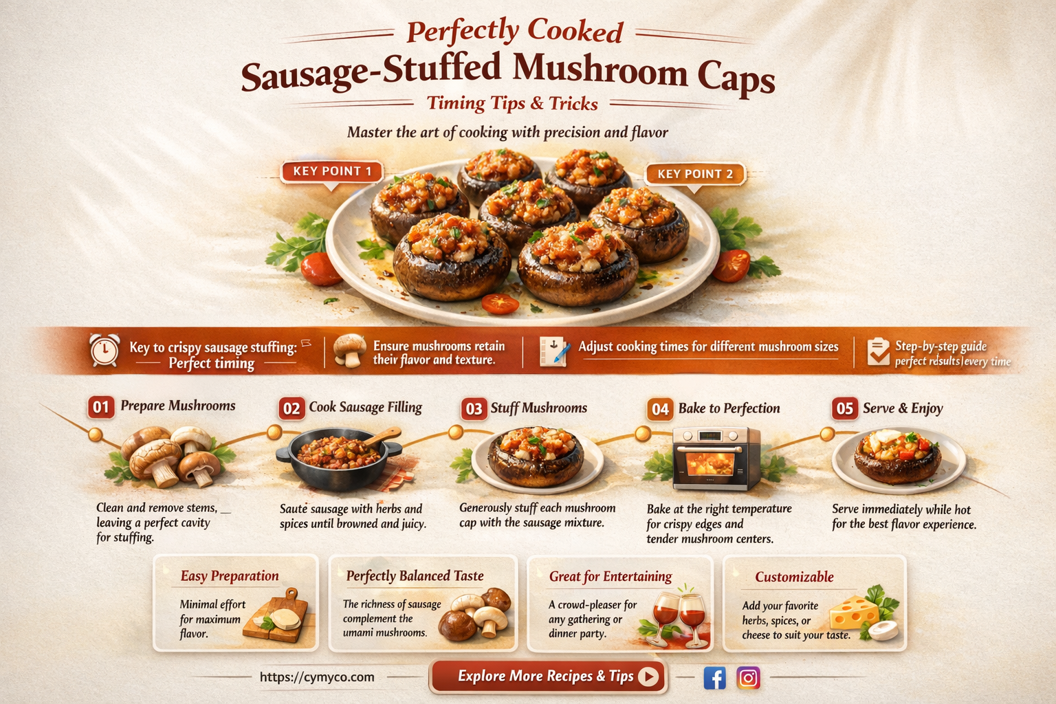 how long to cook mushroom caps stuffed with sausage