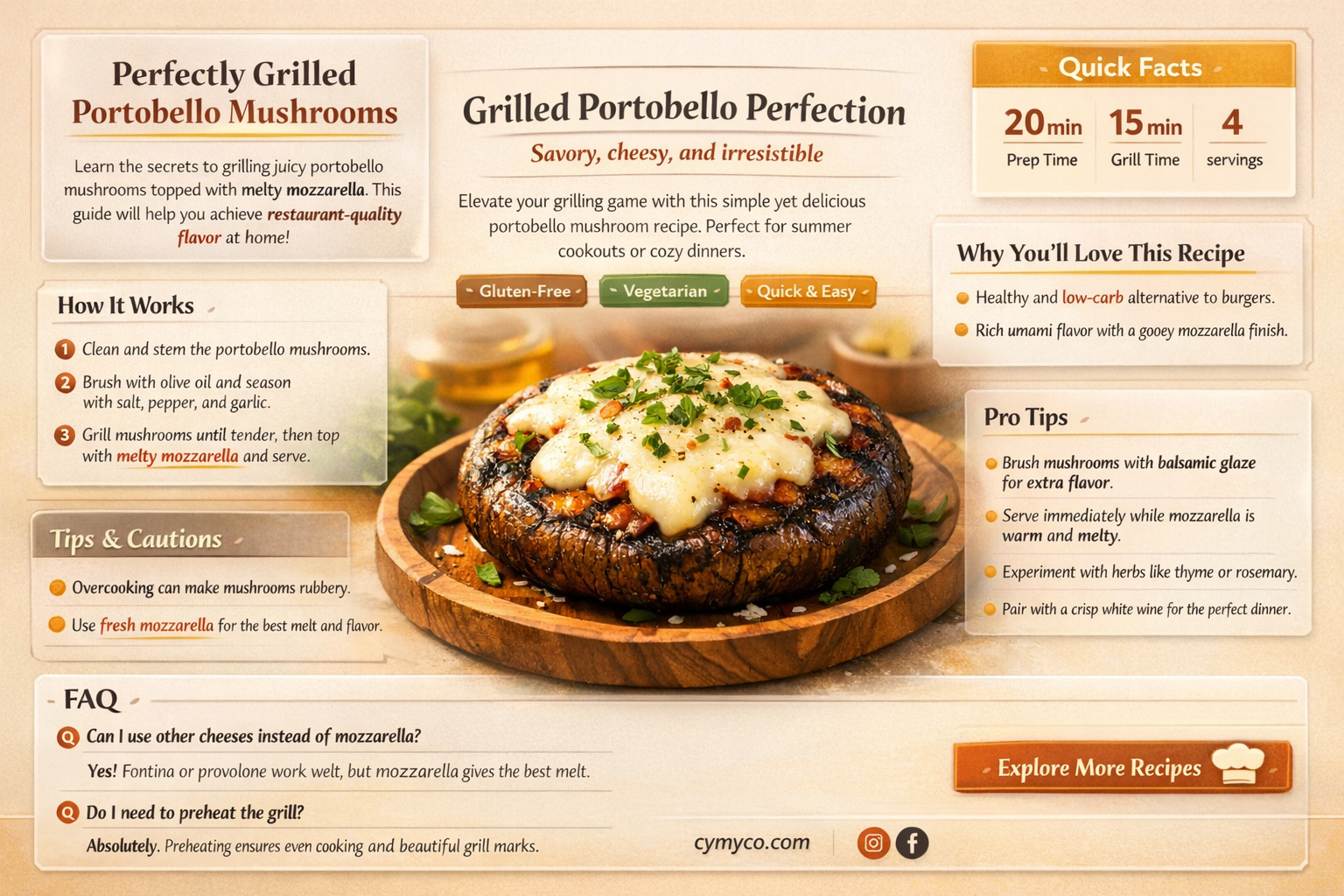 how long to cook portobello mushrooms and mozzarella