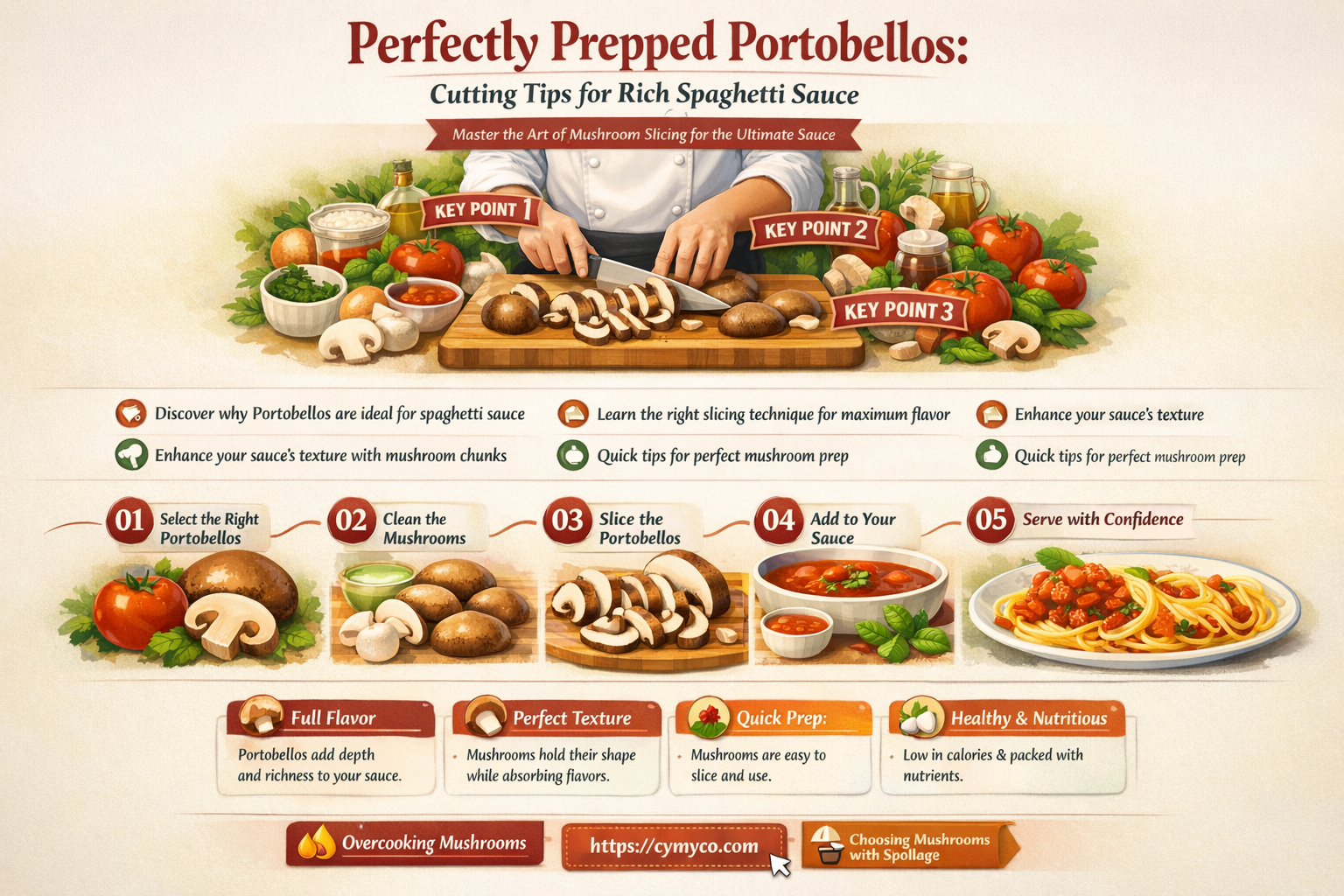 how to cut portobello mushrooms for spaghetti sauce