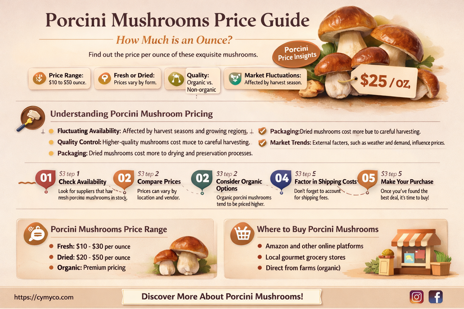 how much is an ounce of porcini mushrooms