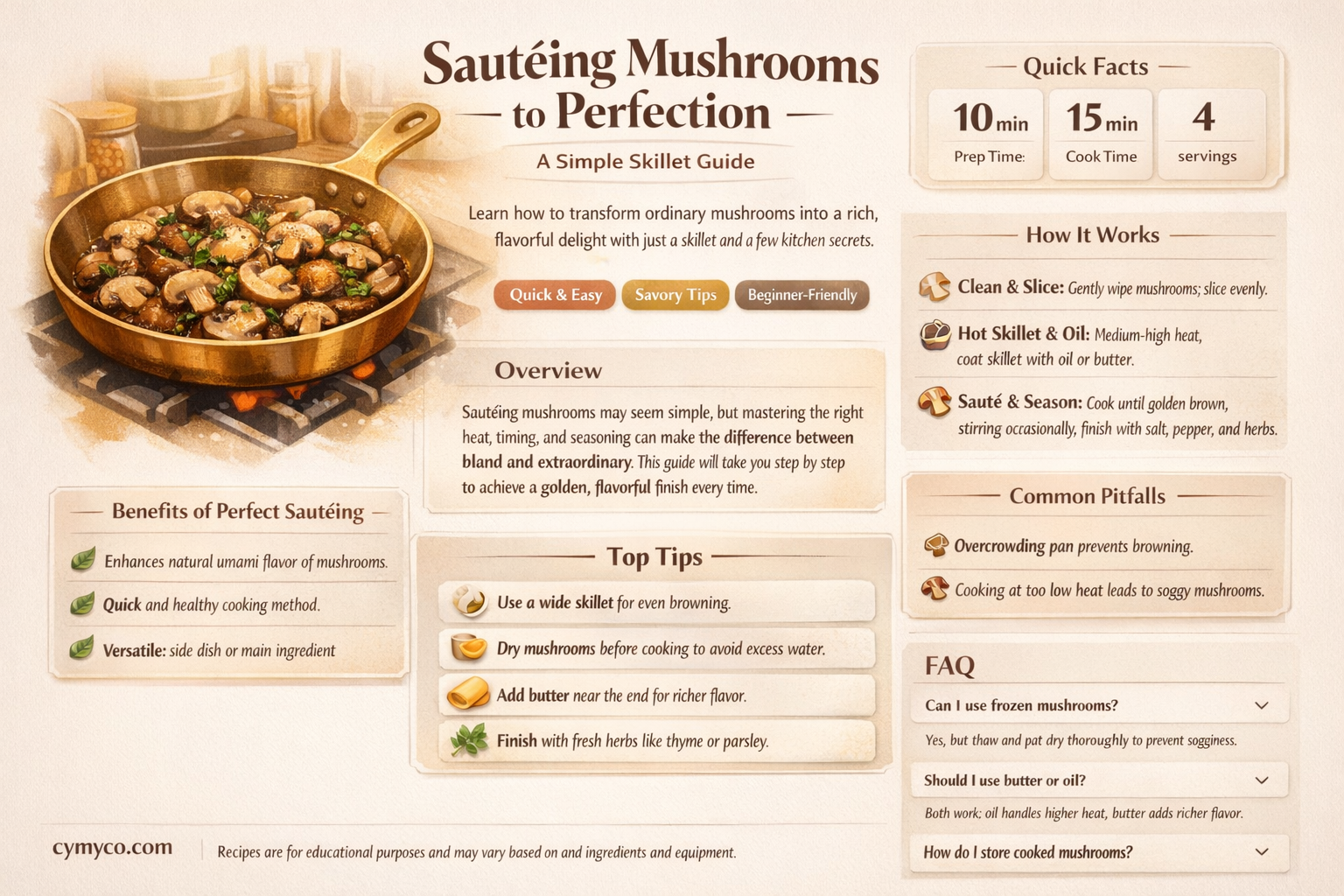 how long to cook mushrooms in skillet