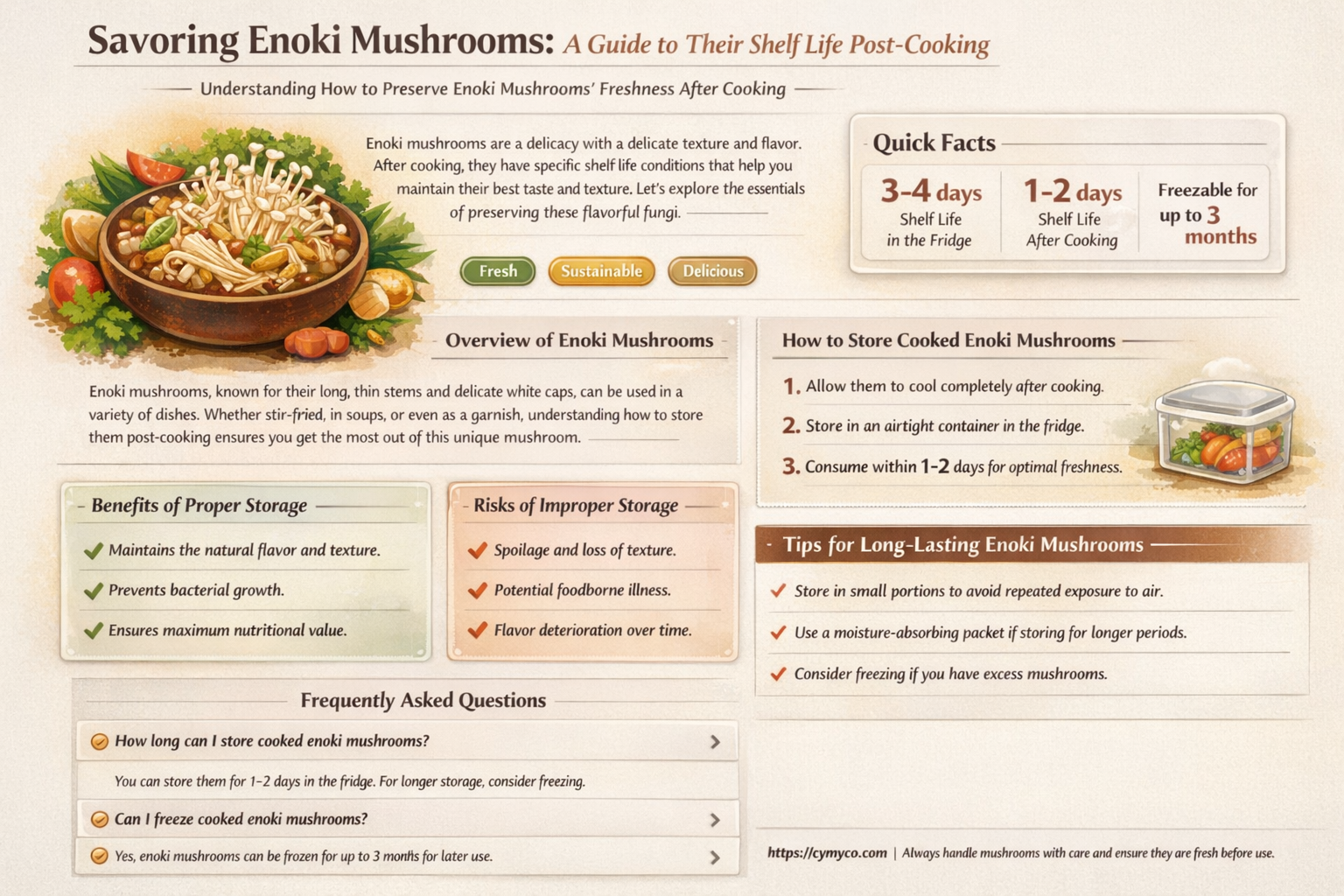 how long do cooked enoki mushrooms last
