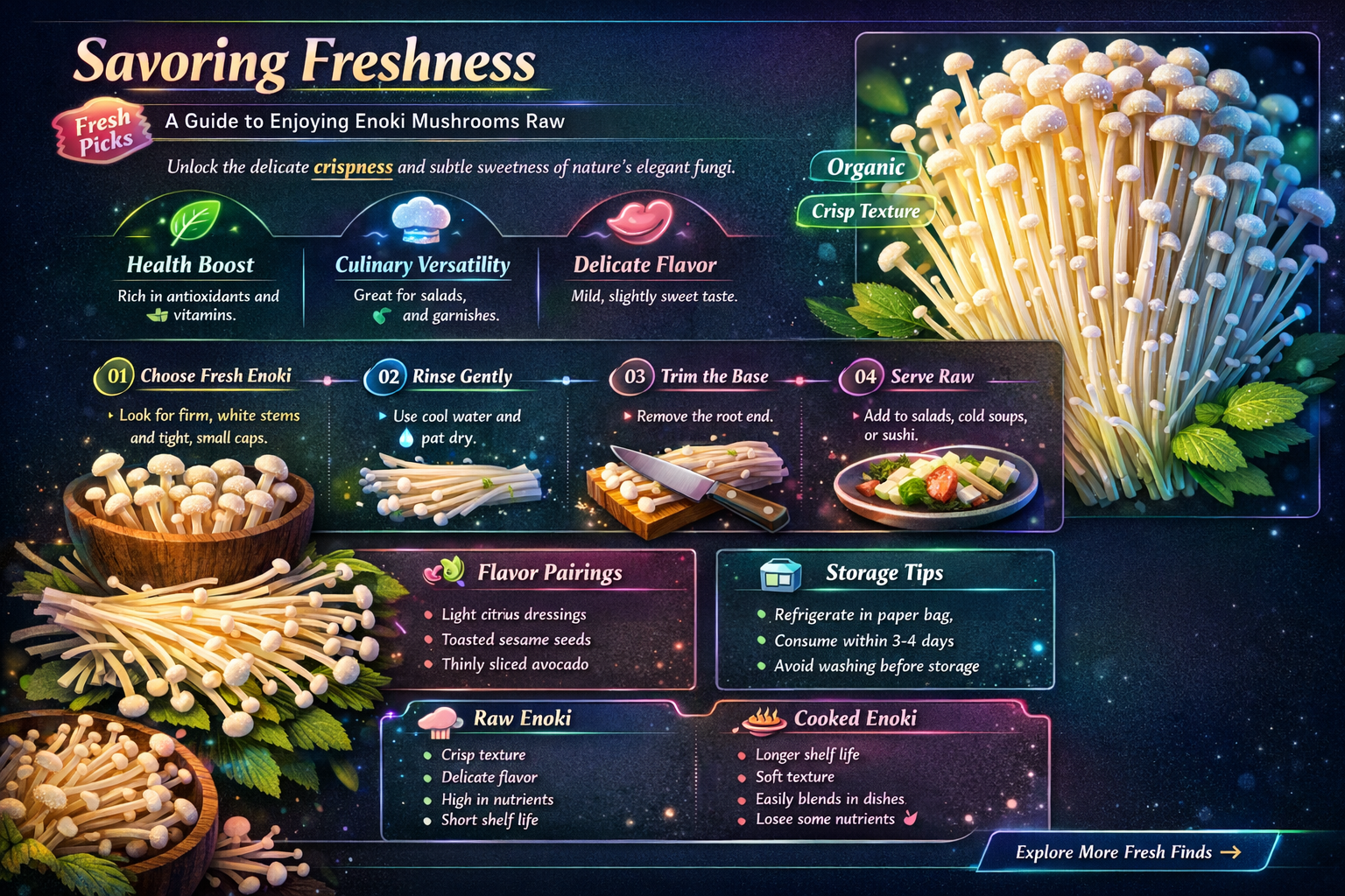 how to eat enoki mushrooms raw