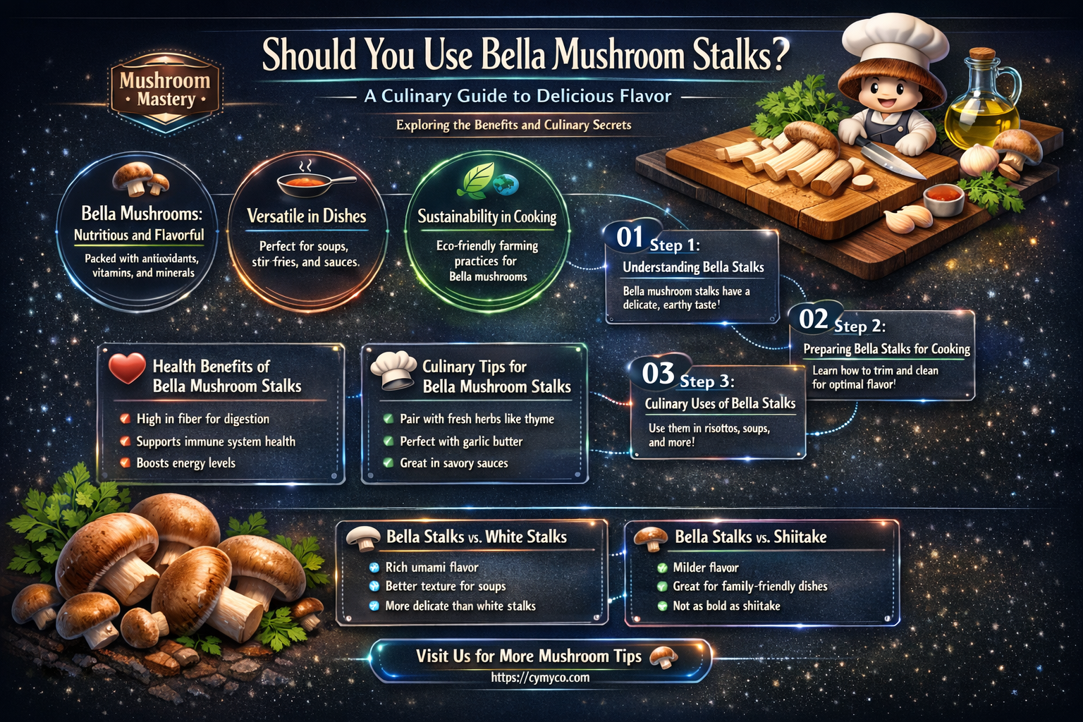 do i use the mushroom stalks bella mushrooms