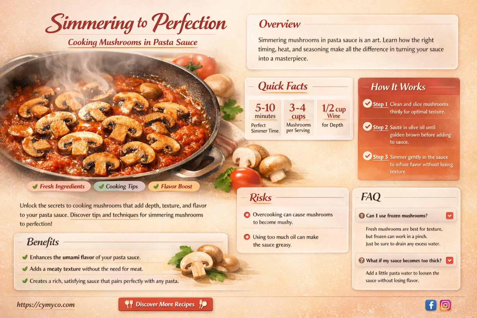 how long to cook mushrooms in a pasta sauce