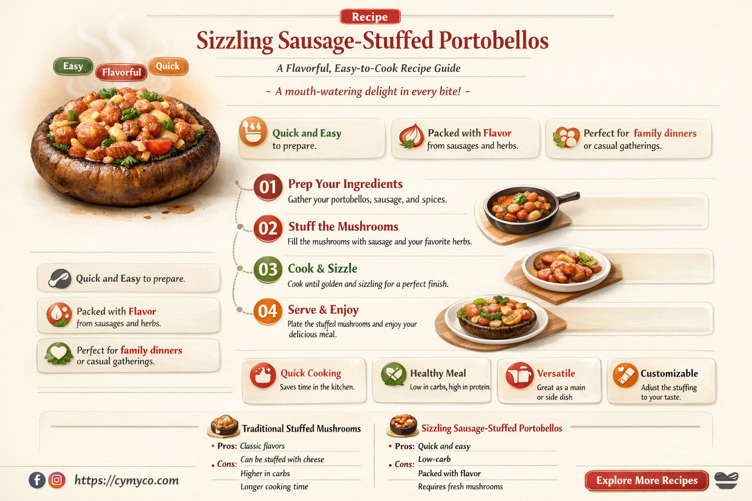 how to cook raw sausage stuffed portobello mushrooms